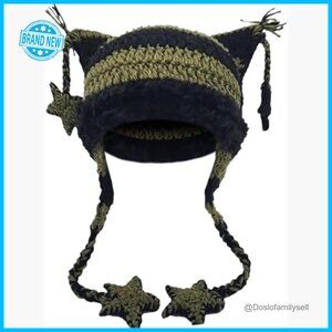 Crochet Fox Hat Vintage Slouchy Beanie Y2K Grunge Accessory Handmade